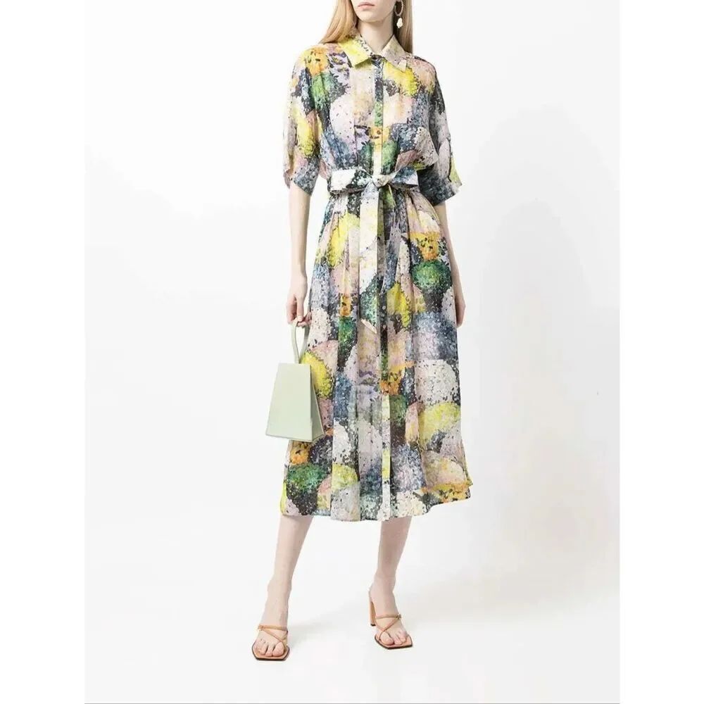 Ginger & Smart Joy Floral-Print Silk-Linen Shirt Dress Multi Color Size L/XL